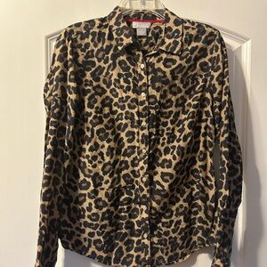 Silk Leopard Print Button Down Shirt